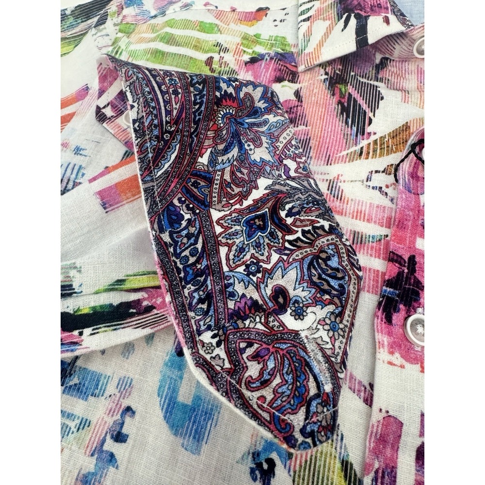 NWT Robert Graham CALDWELLS Linen Cotton Blend Watercolor Button Shirt XS $198 - Picture 4 of 13